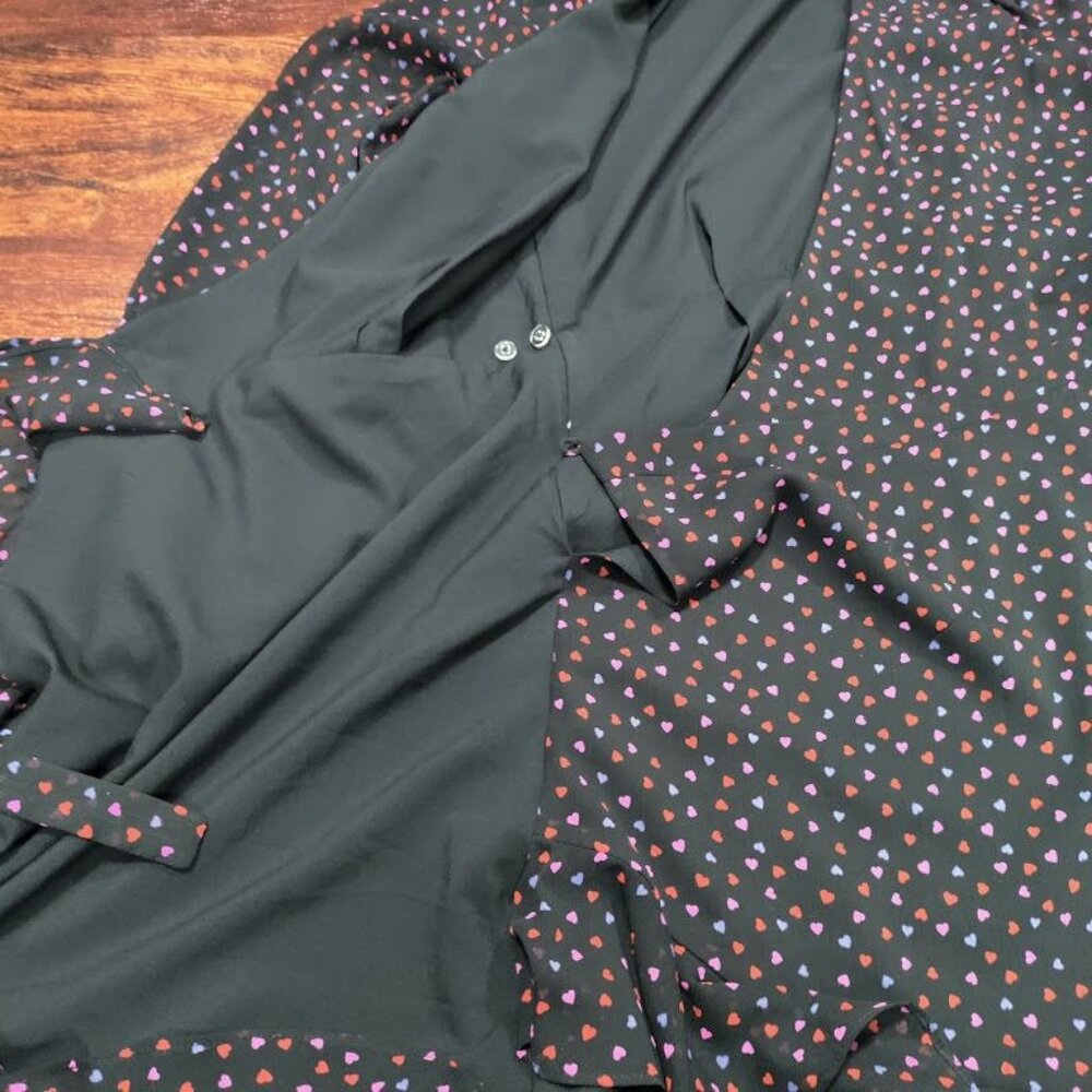 Banana Republic Wedding Guest Heart Twee Y2K Valentine Mini Wrap Dress Black 2 - Picture 7 of 12